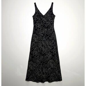 Silk Dress Women's 8 Black Floral Midi Y2K Whimsigoth Slip Romantic Fairy